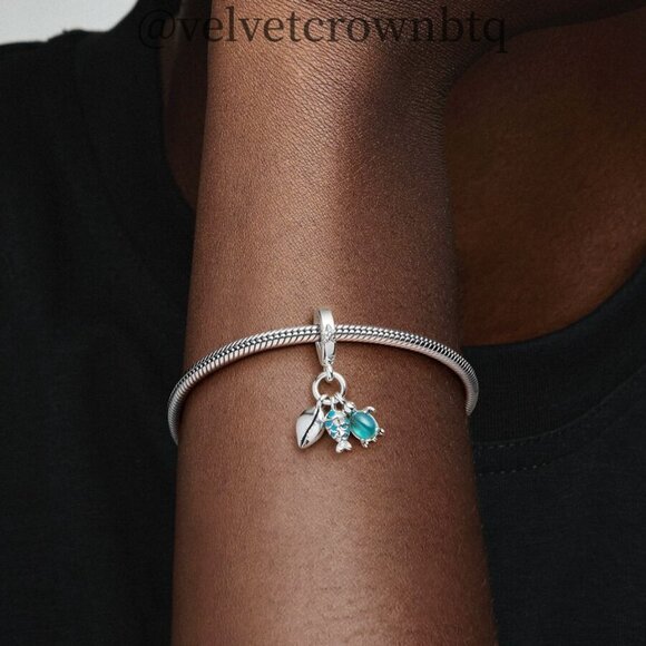 Pandora Fish, Sea Turtle & Conch Triple Dangle Charm - Picture 2 of 2